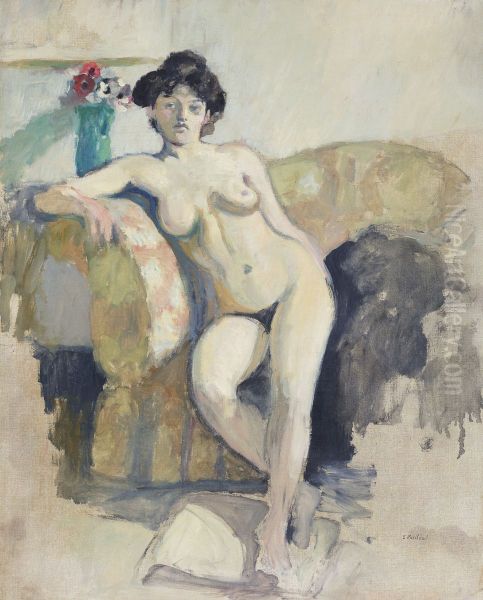 Femme nue assise sur un canape Oil Painting by unknown