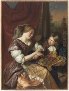 Boy Offering Grapes to a Woman