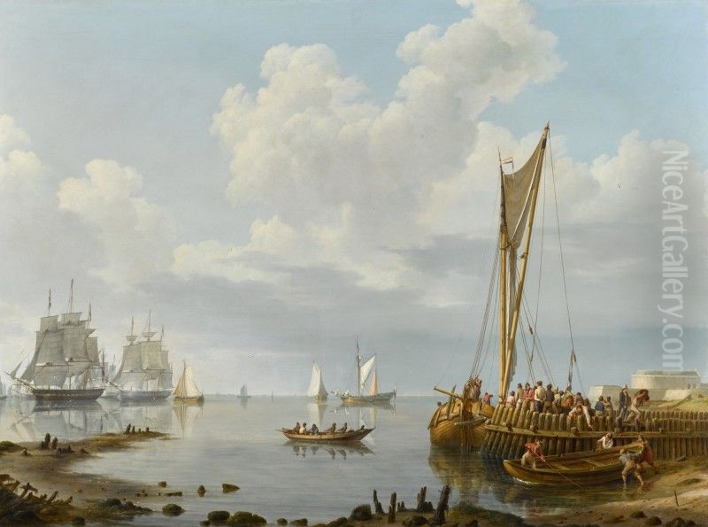 Shipping in a Calm Estuary Oil Painting by unknown