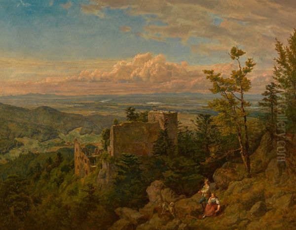 looking out over the Rhine valley, Baden Baden Oil Painting by Hans Thoma