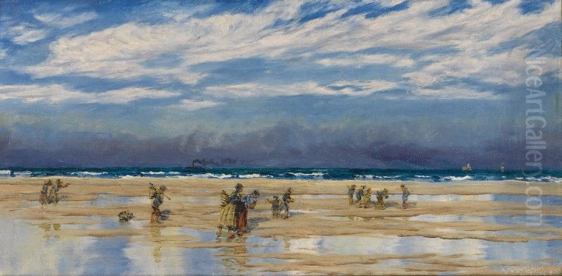 Cocklefishers at Gravelines Oil Painting by John Brett