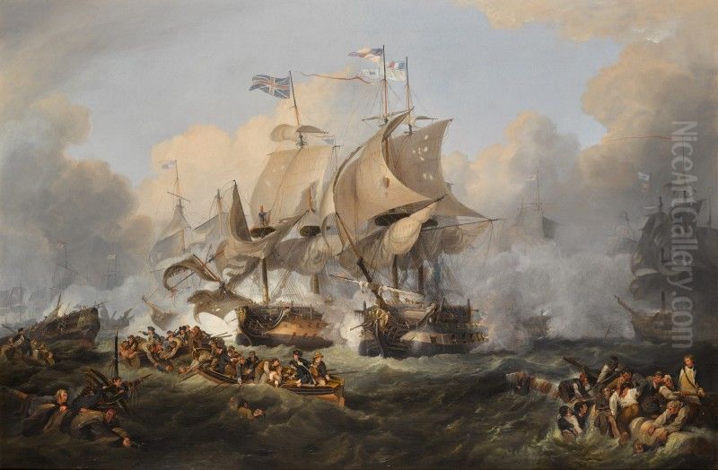 The Battle of the First of June, 1794 (After Philip De Loutherbourg) Oil Painting by unknown