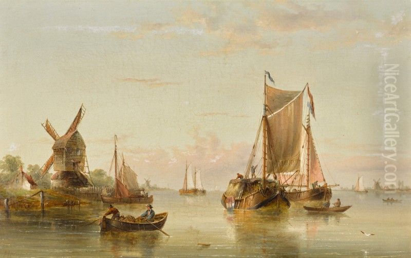 Estuary Scene with Coastal Vessels Oil Painting by unknown