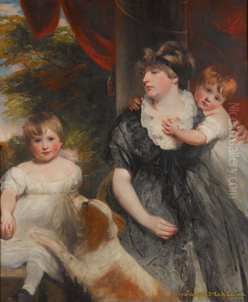 Henrietta Maria Vernon Atherton, 2nd Lady Lilford (d. 1820), of Atherton Hall, Leigh, with her two children Oil Painting by unknown