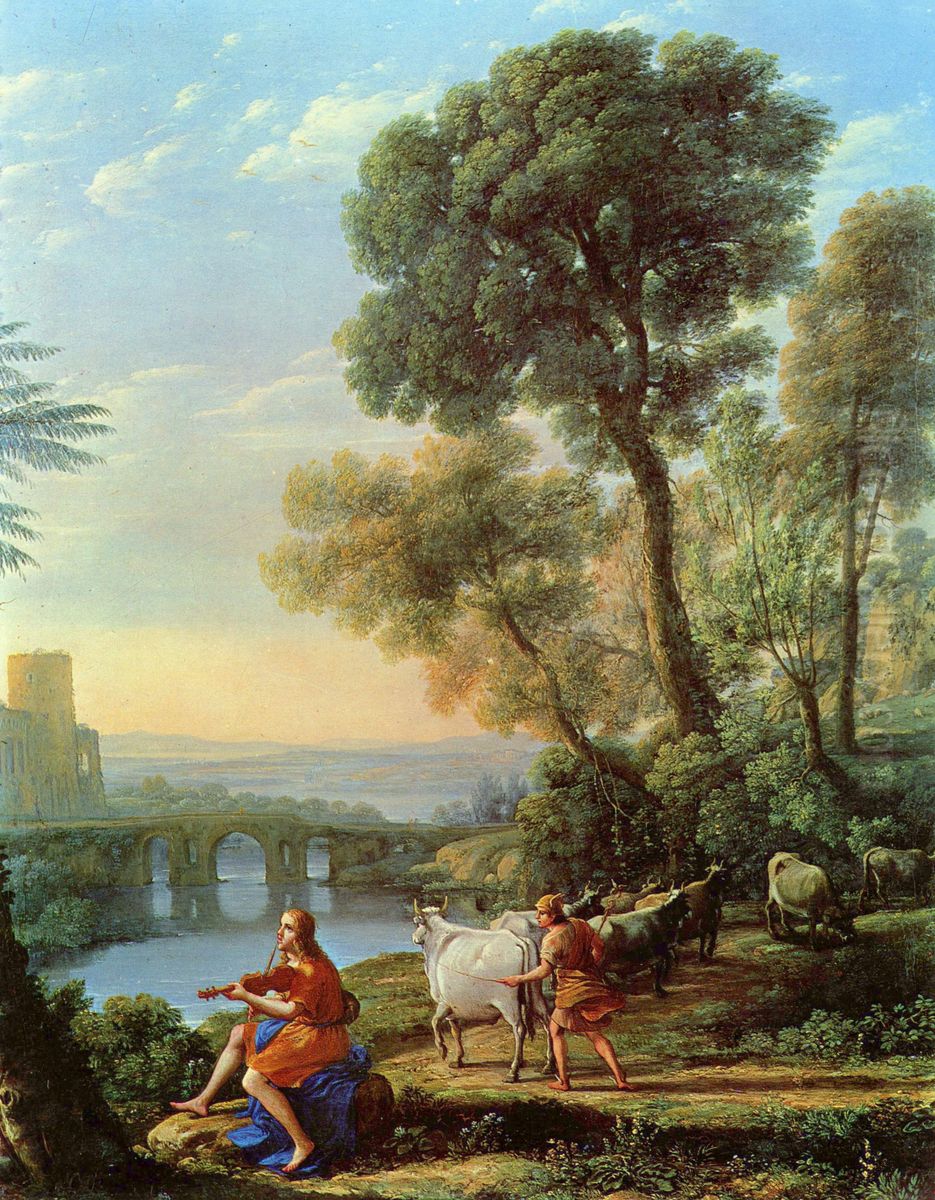 Landschaft mit Apollo und Merkur Oil Painting by Claude Lorrain (Claude Gellee)