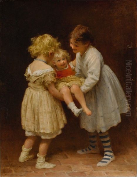 CHILDREN AT PLAY Oil Painting by unknown