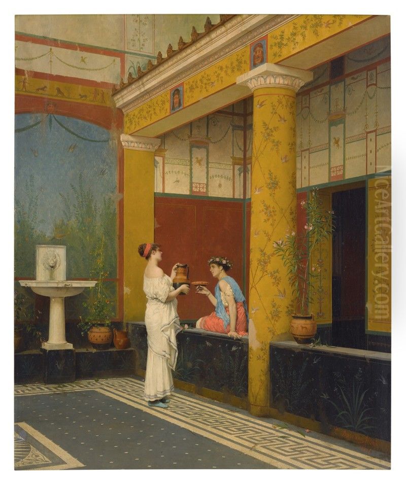 A POMPEIIAN COURTYARD Oil Painting by unknown