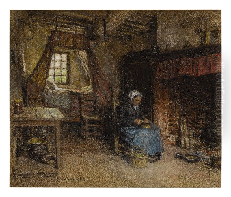 PAYSANNE DEVANT L'ATRE Oil Painting by unknown
