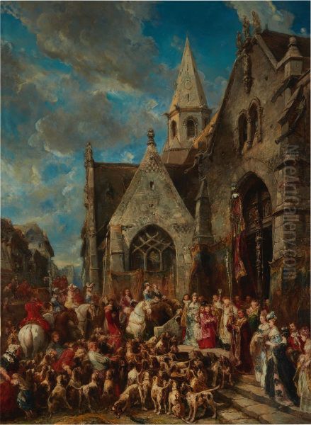 St. Hubert's Day (The Blessing of the Hounds) Oil Painting by Eugene Isabey