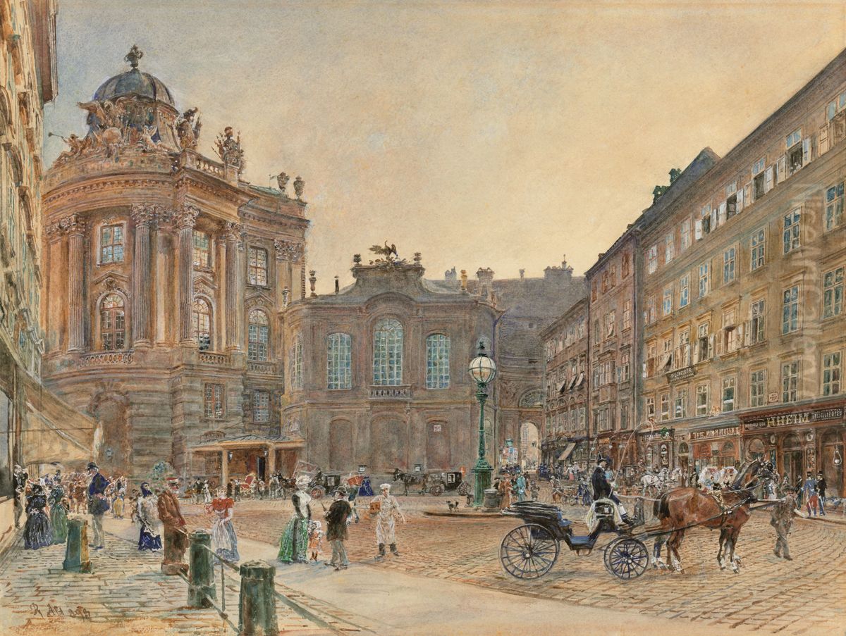 Burgtheater, Michaelerplatz Oil Painting by Rudolf von Alt