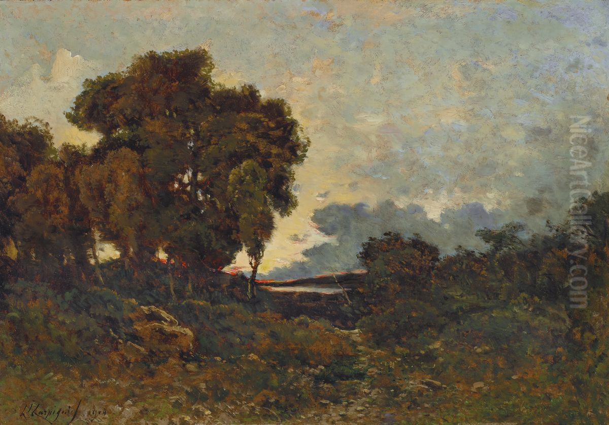 Soleil couchant sur l'Allier Oil Painting by unknown