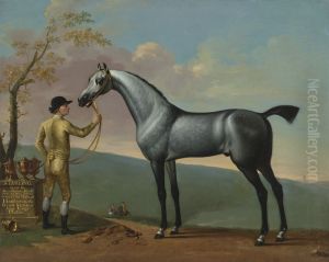 'Starling', a Grey Racehorse, by 'Bay Bolton', Held by a Groom, in a Landscape