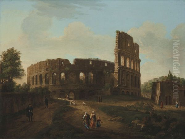 A View of the Colosseum, Rome, with the Esquiline Hill beyond Oil Painting by (circle of) Wittel, Gaspar van (Vanvitelli)