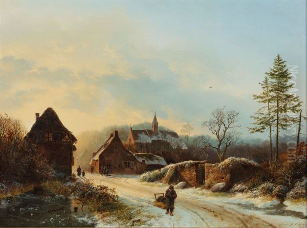 A winter's day Oil Painting by Barend Cornelis Koekkoek