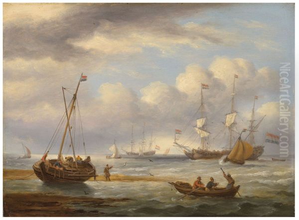 Fishermen unloading the catch off the Low Countries Oil Painting by Thomas Luny