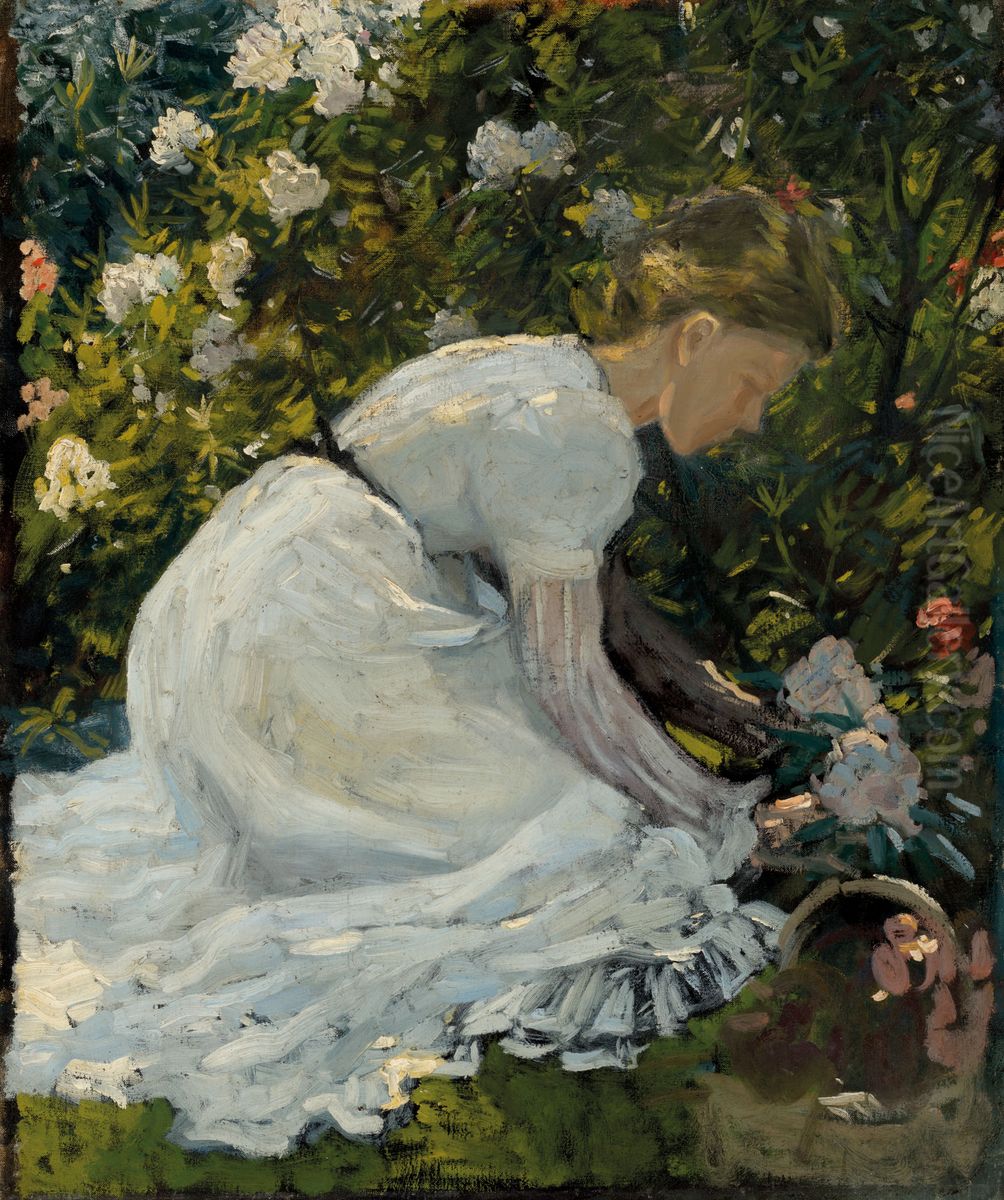 Gathering flowers Oil Painting by Charles Wellington Furse