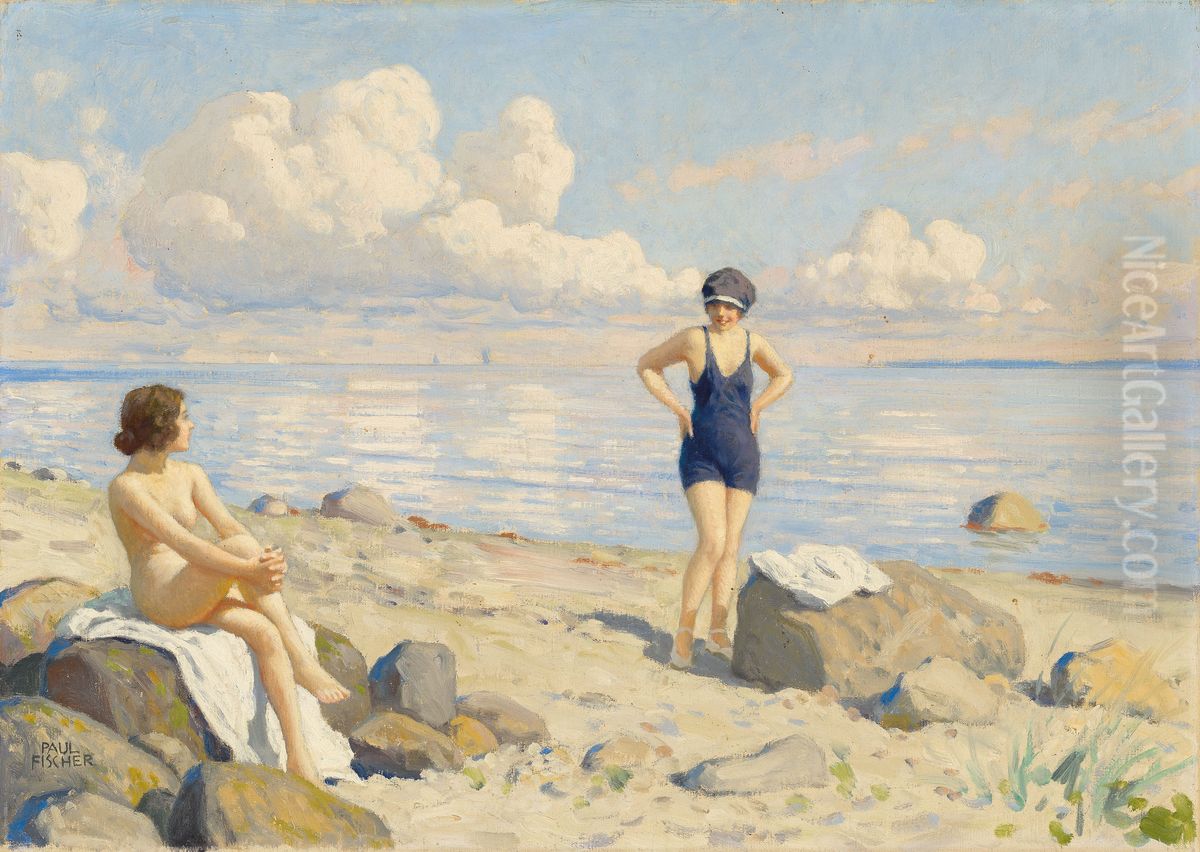 On the beach Oil Painting by Paul Gustav Fischer