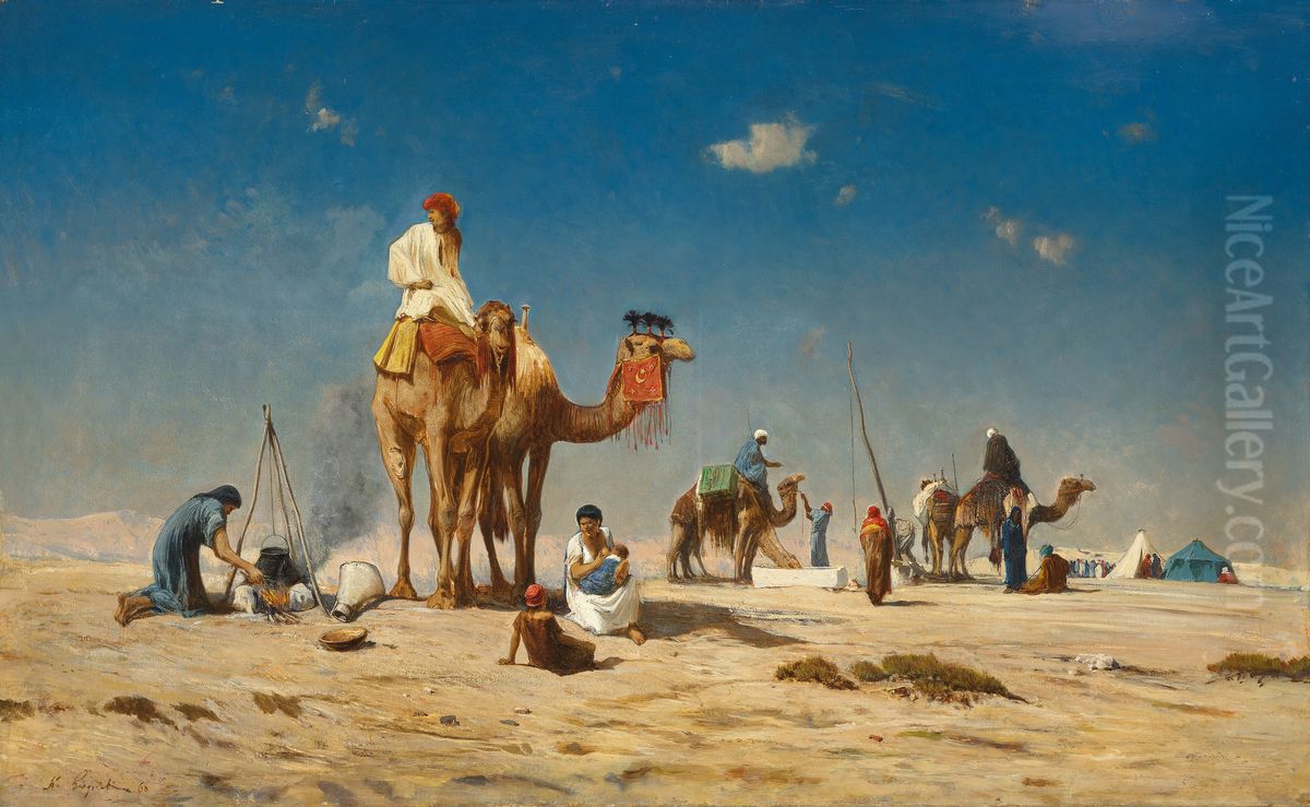 Travellers in the desert Oil Painting by Victor Huguet