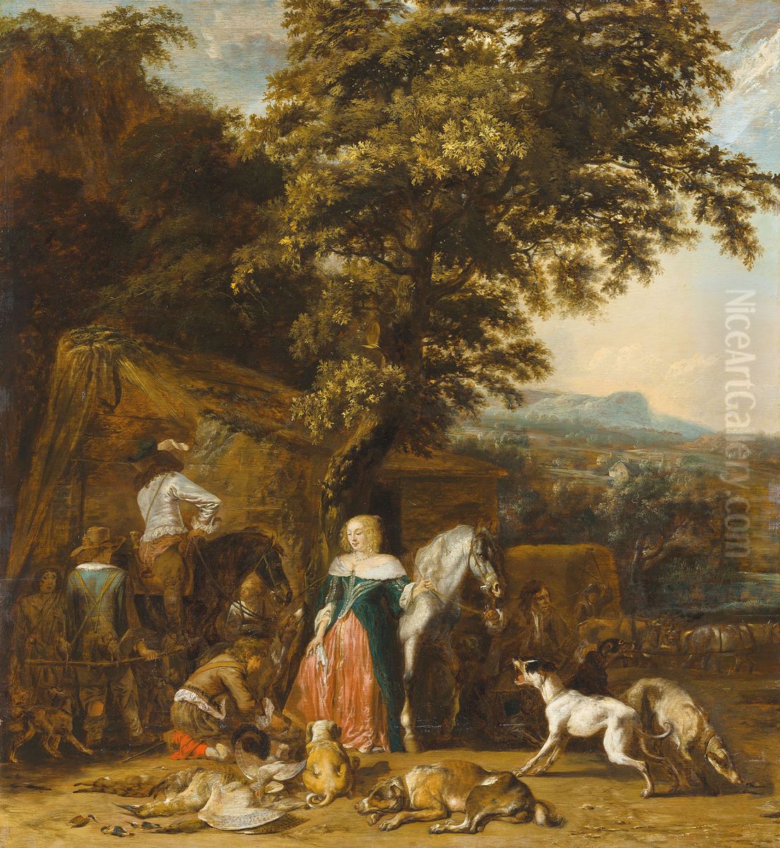 A hunting party Oil Painting by Abraham Danielsz. Hondius