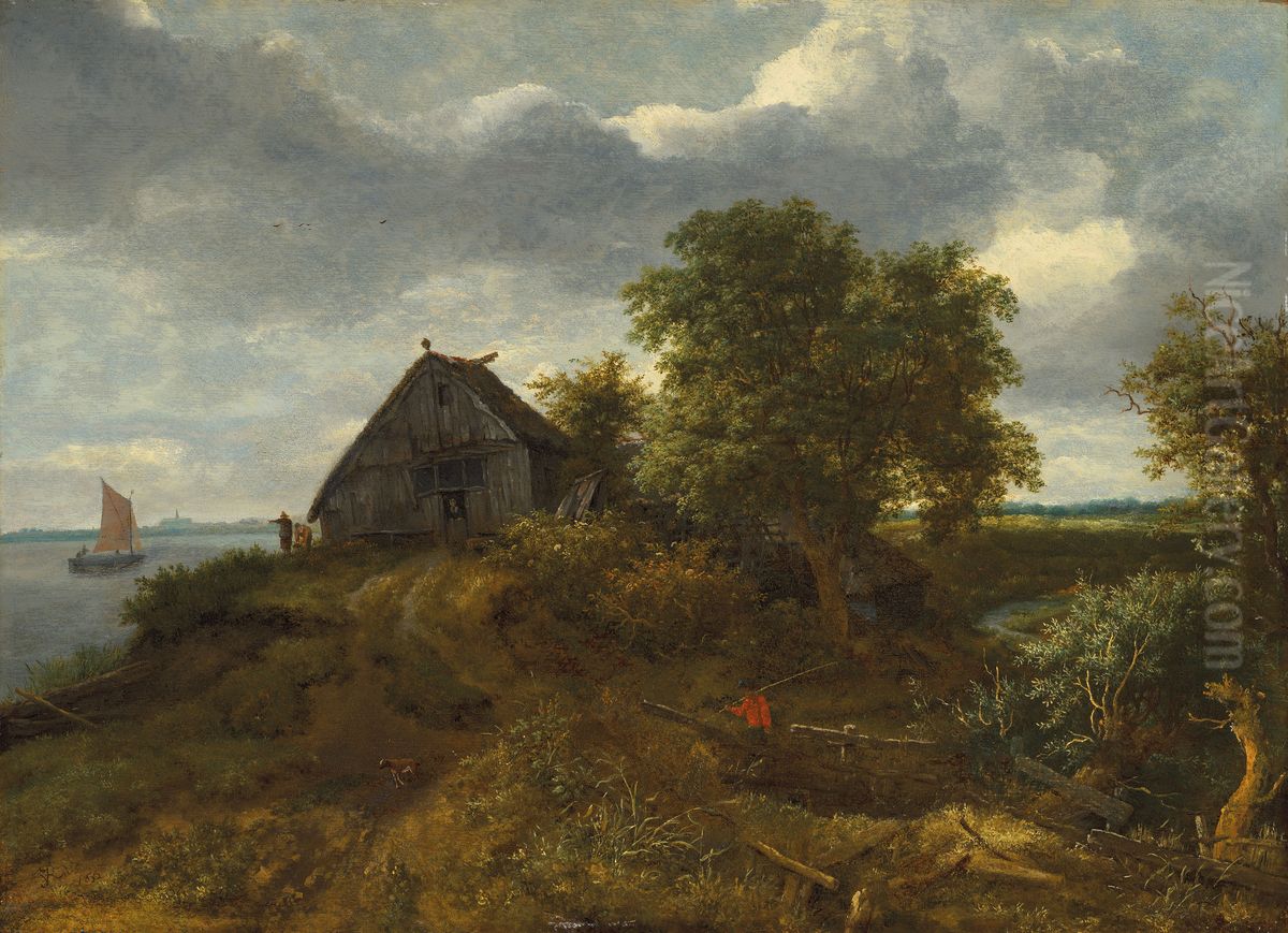 A dune landscape with a distant view of Haarlem Oil Painting by Jacob Van Ruisdael