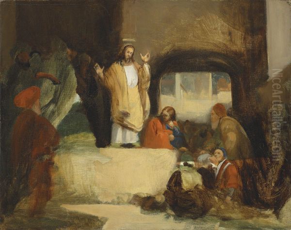 Christ preaching - unfinished Oil Painting by Richard Parkes Bonington