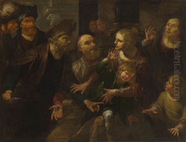 Jehoram saved from Athaliah's wrath Oil Painting by Gioacchino Assereto