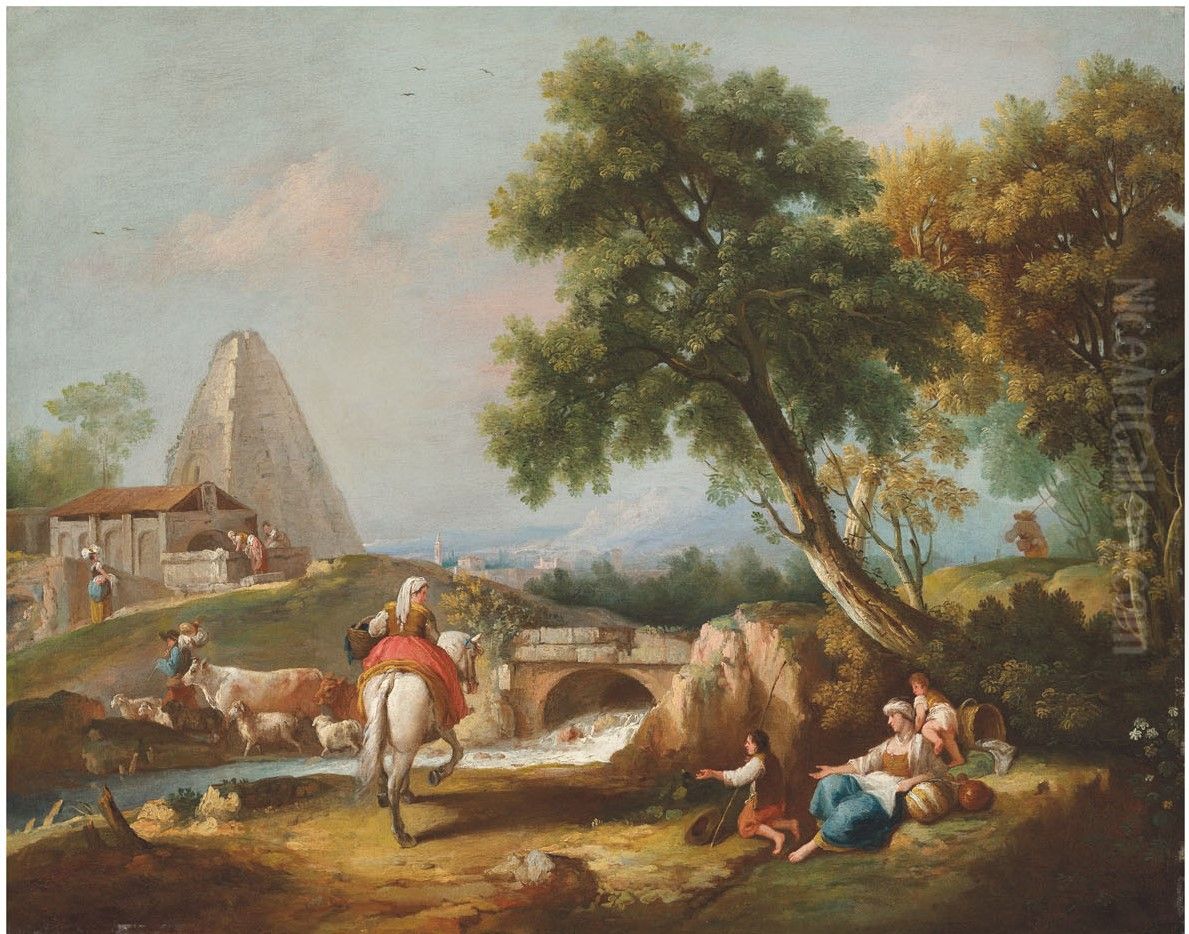 Wooded Landscape with a Pyramid Oil Painting by Francesco Zuccarelli