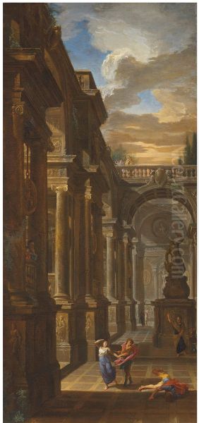 An architectural capriccio with Death of Ananias Oil Painting by Giovanni Paolo Panini