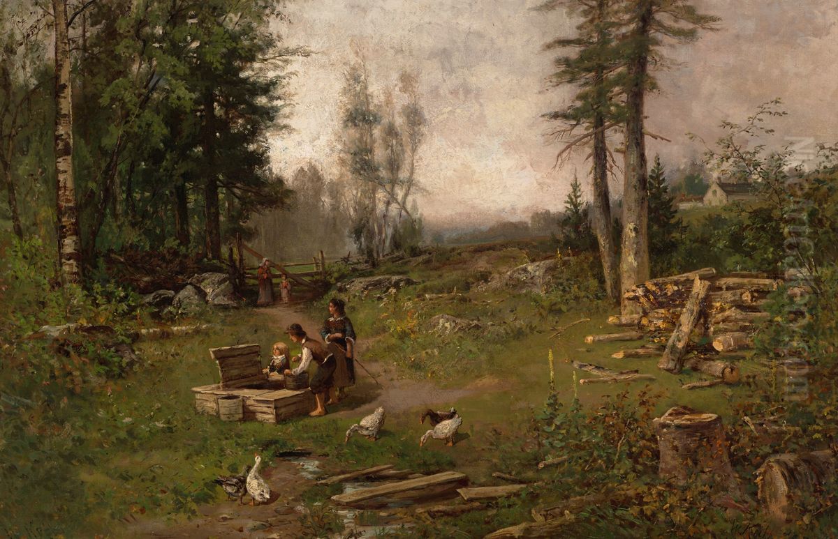 Children at the Well Oil Painting by William Keith