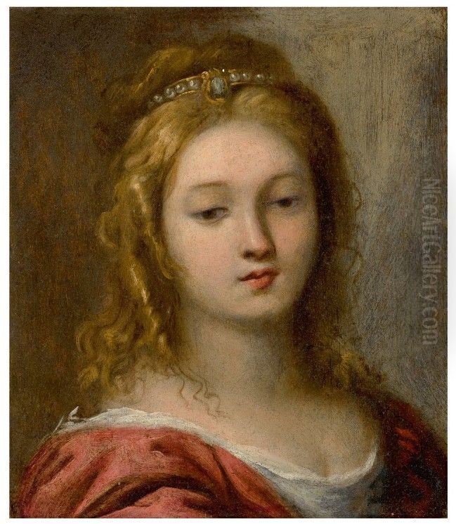 HEAD OF A WOMAN LOOKING DOWN, BUST LENGTH Oil Painting by Carlo Francesco Nuvolone