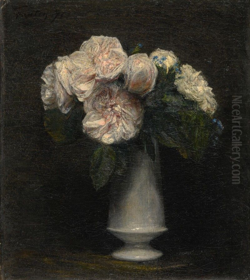 ROSES DANS UN VASE EN PORCELAINE BLANCHE Oil Painting by Henri Fantin-Latour