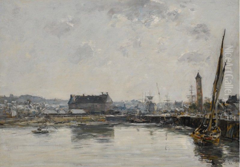 Trouville Harbour Oil Painting by Eugene Louis Boudin