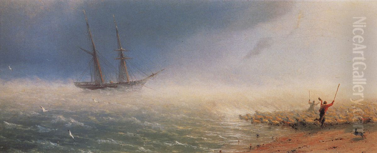 <<Ovcy, zagonaemye bureu v more>> Oil Painting by Ivan Aivazovsky