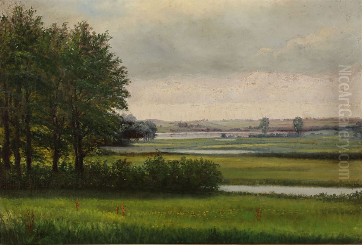 Et moselandskab Oil Painting by Christian Berthelsen