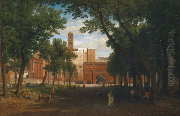 Rome, A View Of The Campo Vaccino Oil Painting by Eugene Ferdinand Buttura