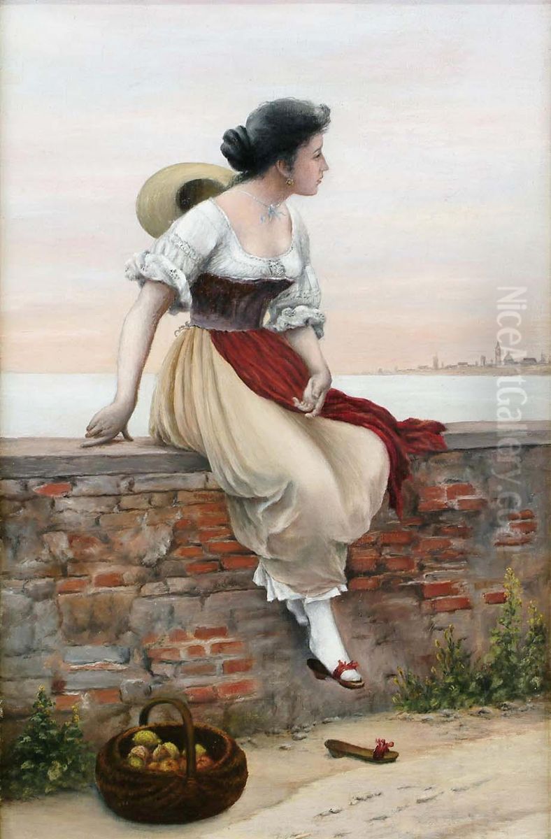 I laengselsfulde tanker. Oil Painting by Wenzel Tornoe