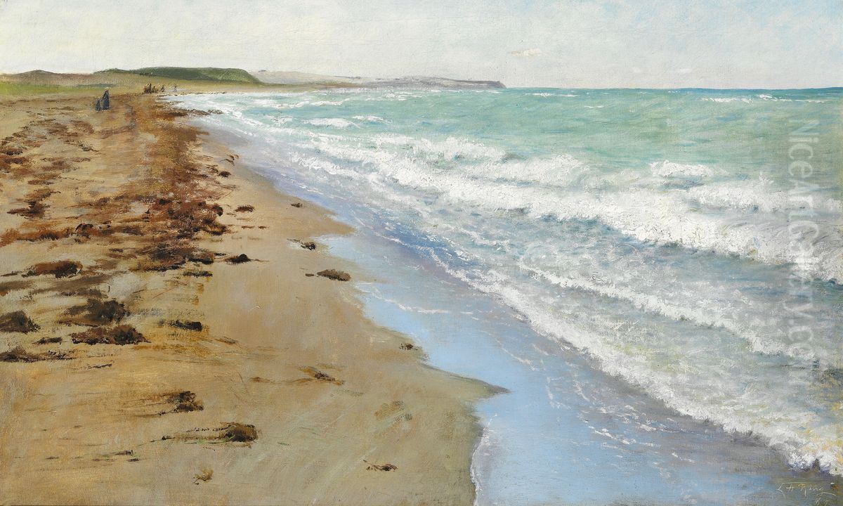 View from the beach in Hellebaek Oil Painting by Laurits Andersen Ring