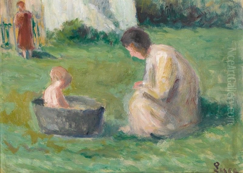 LE BAIN DU BEBE Oil Painting by Maximilien Luce