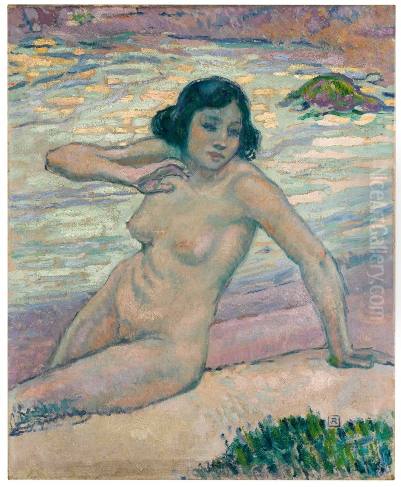 ETUDE POUR APRES LA BAIGNADE - ETUDE D'UN NU Oil Painting by Theo van Rysselberghe