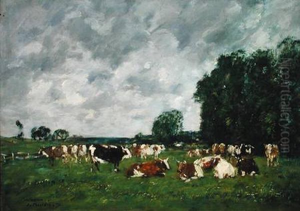 Paturage a Fervaques Oil Painting by Eugene Louis Boudin