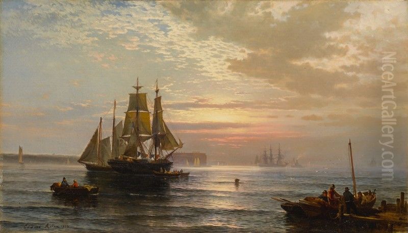SUNRISE AT THE NARROWS, NEW YORK BAY Oil Painting by Edward Moran