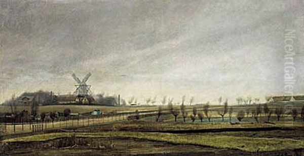 Lersoen. Landscape near the road Tagensvej. Study. Oil Painting by Laurits Andersen Ring