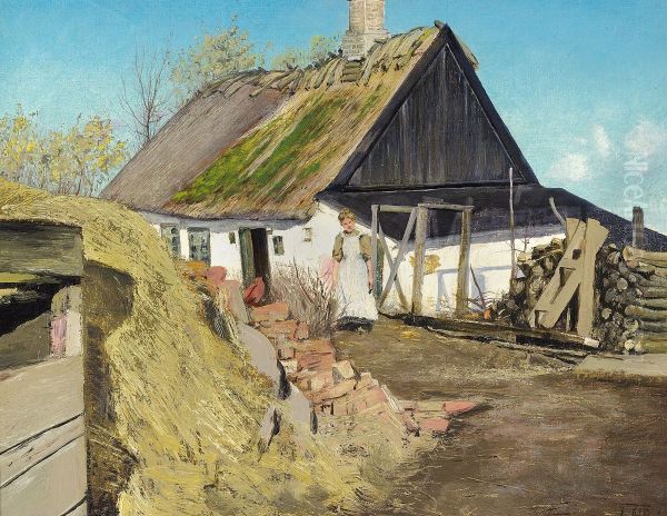 Old thatched house. Oil Painting by Laurits Andersen Ring