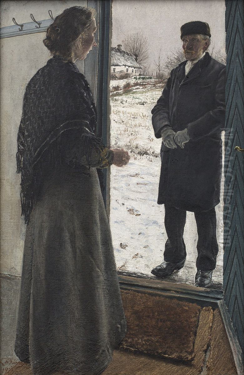 I gadedoren Baldersbronde Oil Painting by Laurits Andersen Ring