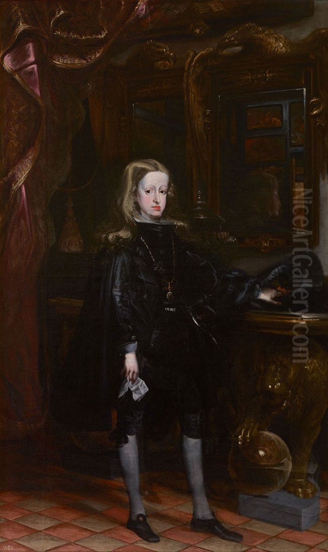 El rey Carlos II de Espana Oil Painting by Juan Carreno De Miranda