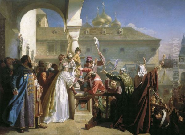 Moscow Uprising of 1682 (Streltsy Uprising of 1682) Oil Painting by Nikolai Dmitriev-Orenburgsky