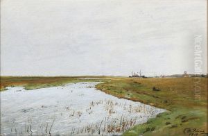 Flooded meadow on Eno. In the background Karrebaeksminde harbour