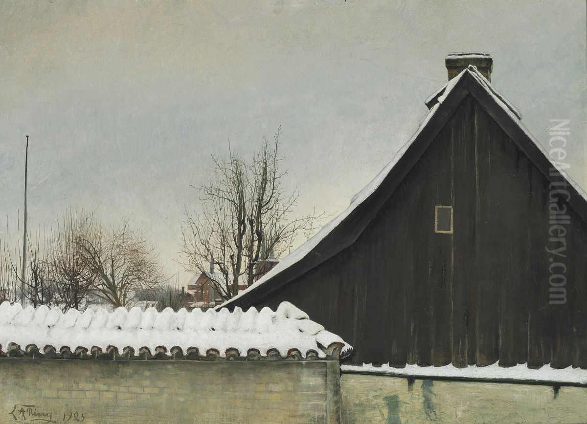 Vinterdag ved St. Jorgensbjerg Kirke Oil Painting by Laurits Andersen Ring