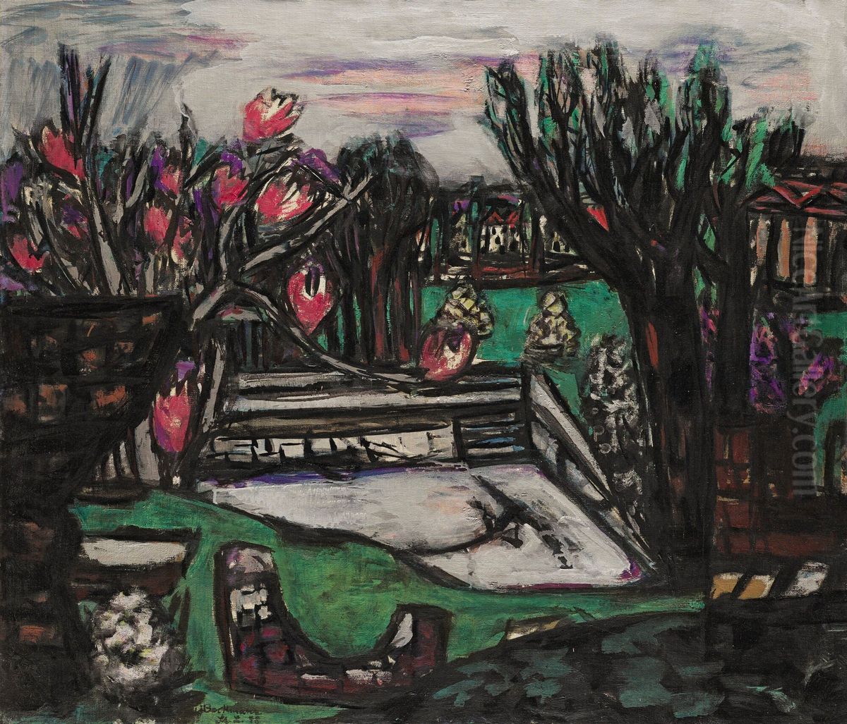 ALTER SWIMMINGPOOL (FRUHLINGSLANDSCHAFT) Oil Painting by Max Beckmann