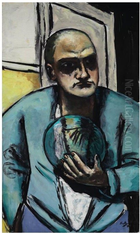 SELBSTBILDNIS MIT GLASKUGEL Oil Painting by Max Beckmann